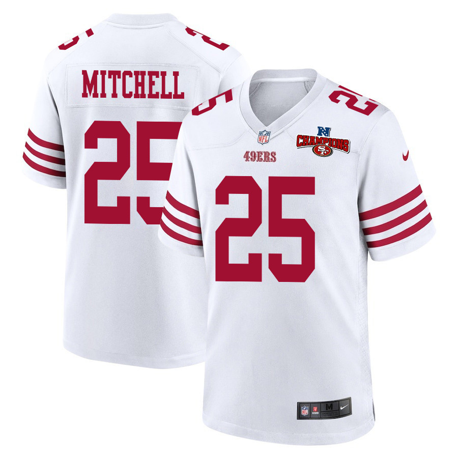 Elijah Mitchell 25 San Francisco 49ers NFC Champions Patch Game Men Jersey - White JS6921 nicesnker