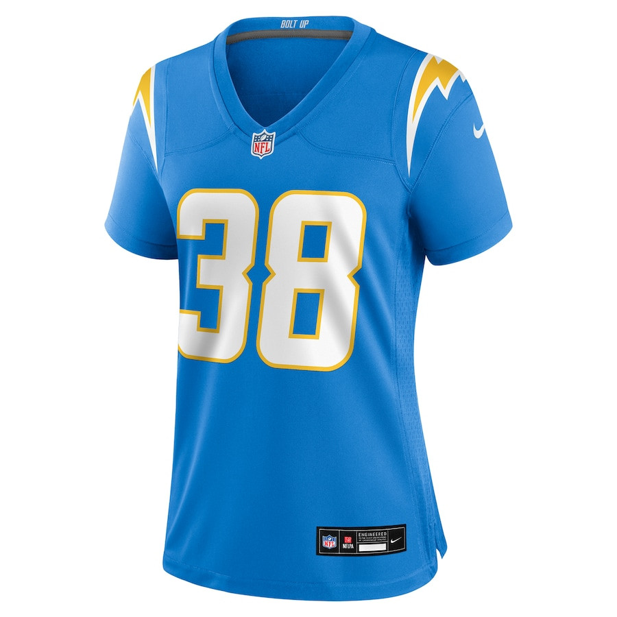 Alternative view of Emany Johnson 38 Los Angeles Chargers Women's Team Game Jersey - Powder Blue JS8185 nicesnker