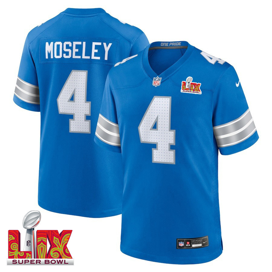 Emmanuel Moseley #4 Detroit Lions Super Bowl LIX Jersey - Men's - Blue JS7242 nicesnker