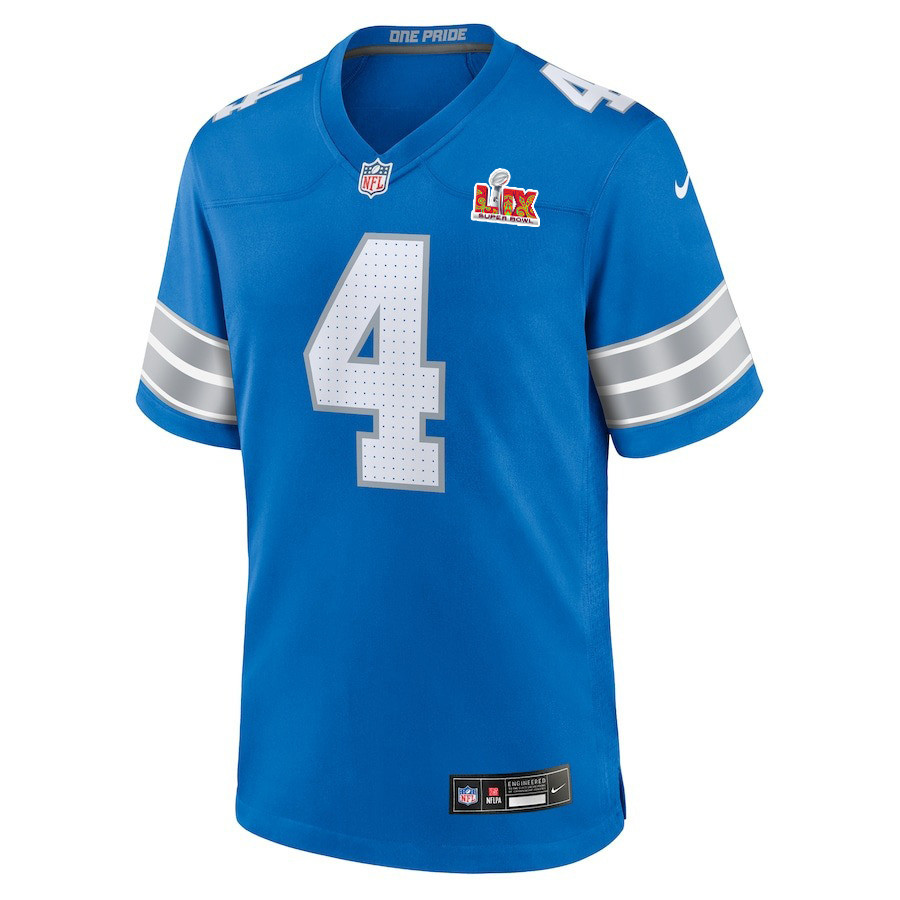 Alternative view of Emmanuel Moseley #4 Detroit Lions Super Bowl LIX Jersey - Men's - Blue JS7242 nicesnker