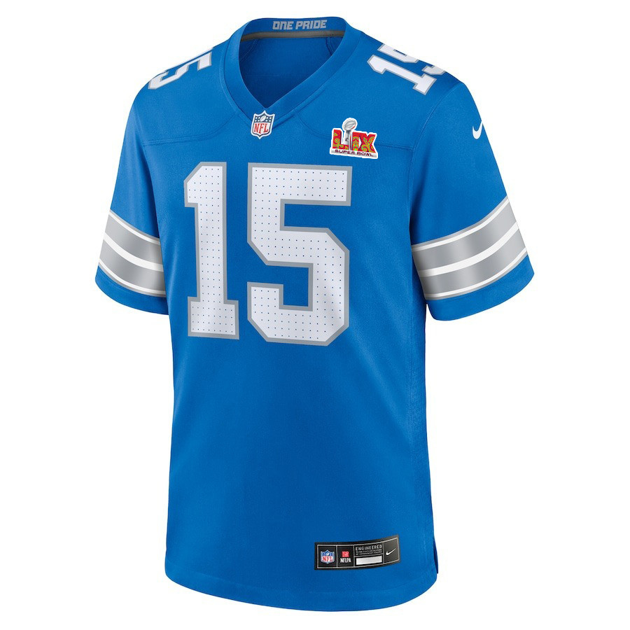 Alternative view of Ennis Rakestraw Jr. #15 Detroit Lions Super Bowl LIX Jersey - Men's - Blue JS5359 nicesnker