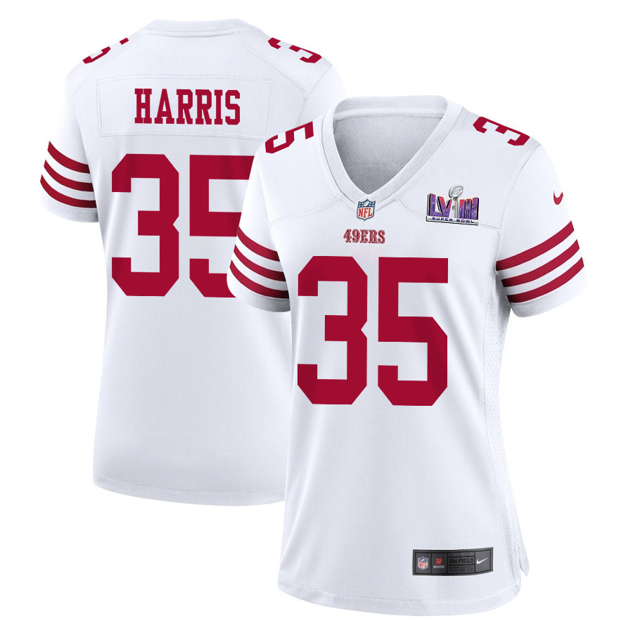 Erik Harris 35 San Francisco 49ers Super Bowl LVIII Patch Game Women Jersey - White JS8529 nicesnker