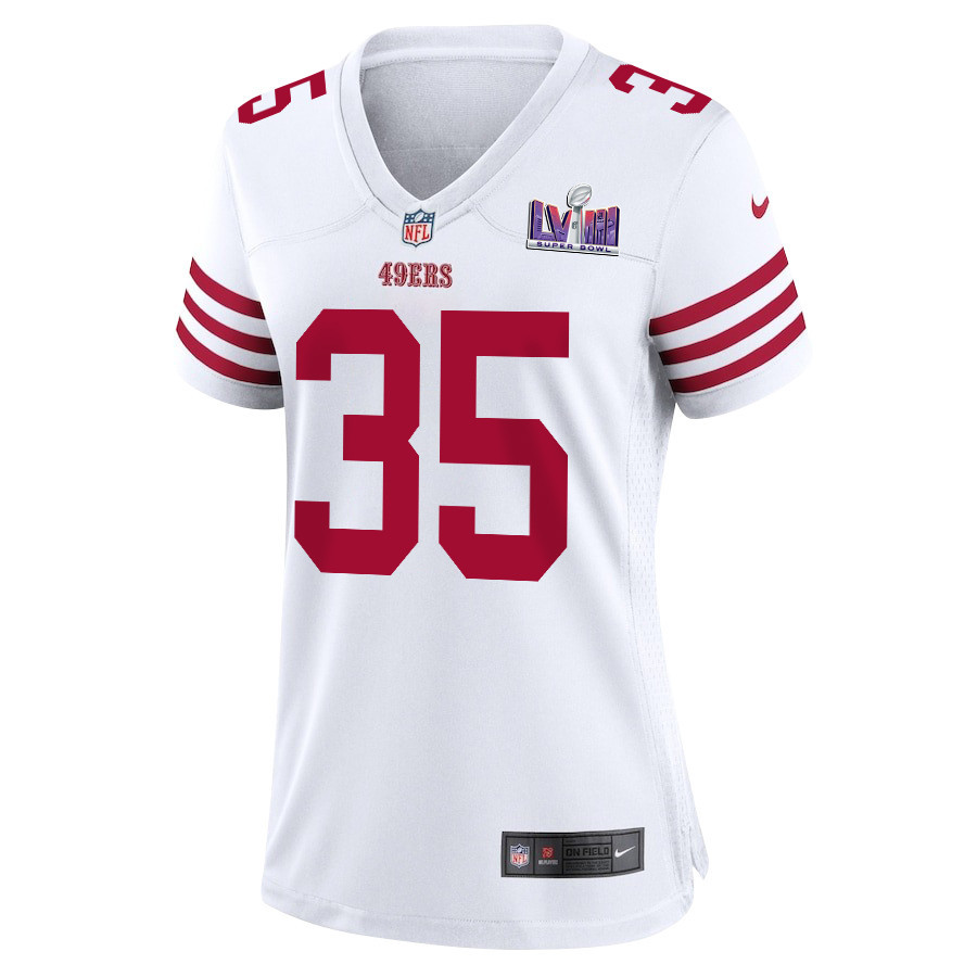 Alternative view of Erik Harris 35 San Francisco 49ers Super Bowl LVIII Patch Game Women Jersey - White JS8529 nicesnker