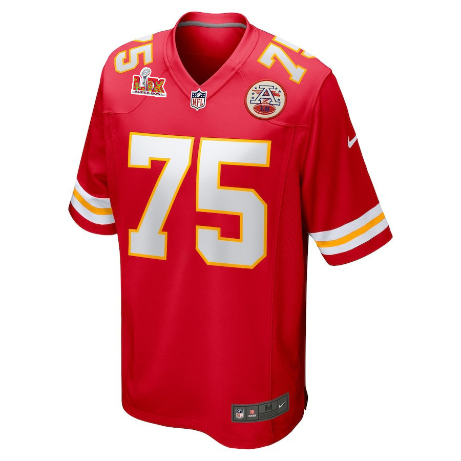 Alternative view of Ethan Driskell #75 Kansas City Chiefs Super Bowl LIX Jersey - Men's - Red JS2735 nicesnker