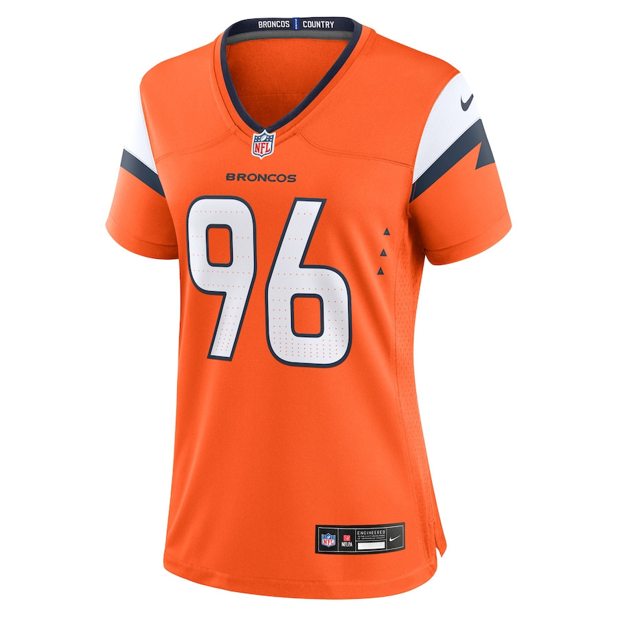 Alternative view of Eyioma Uwazurike 96 Denver Broncos Women Team Game Jersey - Orange JS8695 nicesnker
