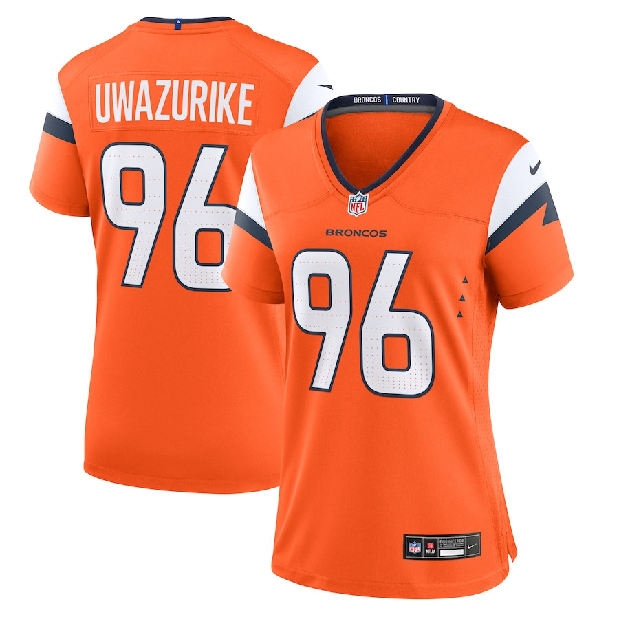 Eyioma Uwazurike 96 Denver Broncos Women Team Game Jersey - Orange JS8695 nicesnker