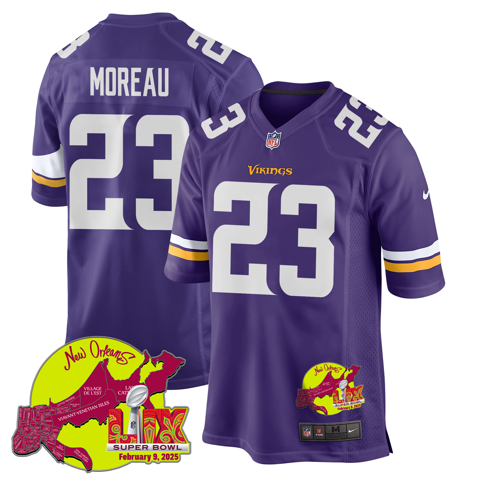Fabian Moreau 23 Minnesota Vikings Super Bowl LIX New Orleans Patch Game Men Jersey - Purple JS2543 nicesnker