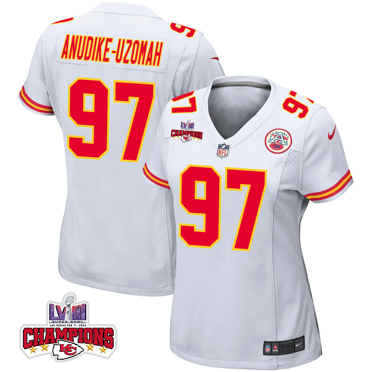 Felix Anudike-Uzomah 97 Kansas City Chiefs Super Bowl LVIII Champions 4 Stars Patch Game Women Jersey - White JS1785 nicesnker