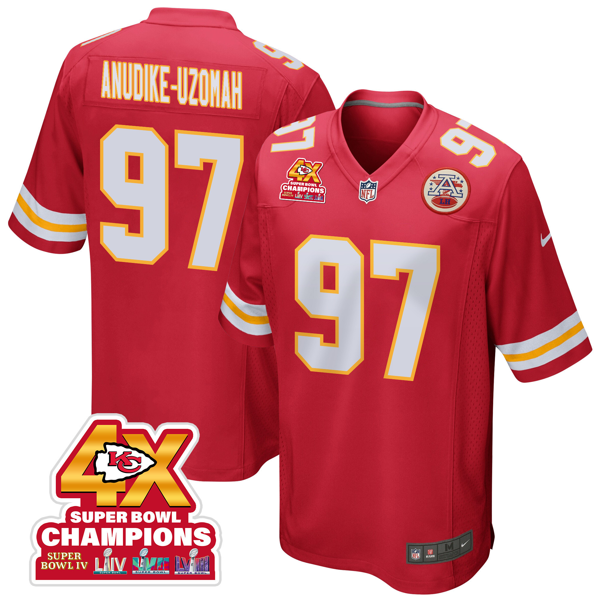Felix Anudike-Uzomah 97 Kansas City Chiefs Super Bowl LVIII Champions 4X Game Men Jersey - Red JS6321 nicesnker