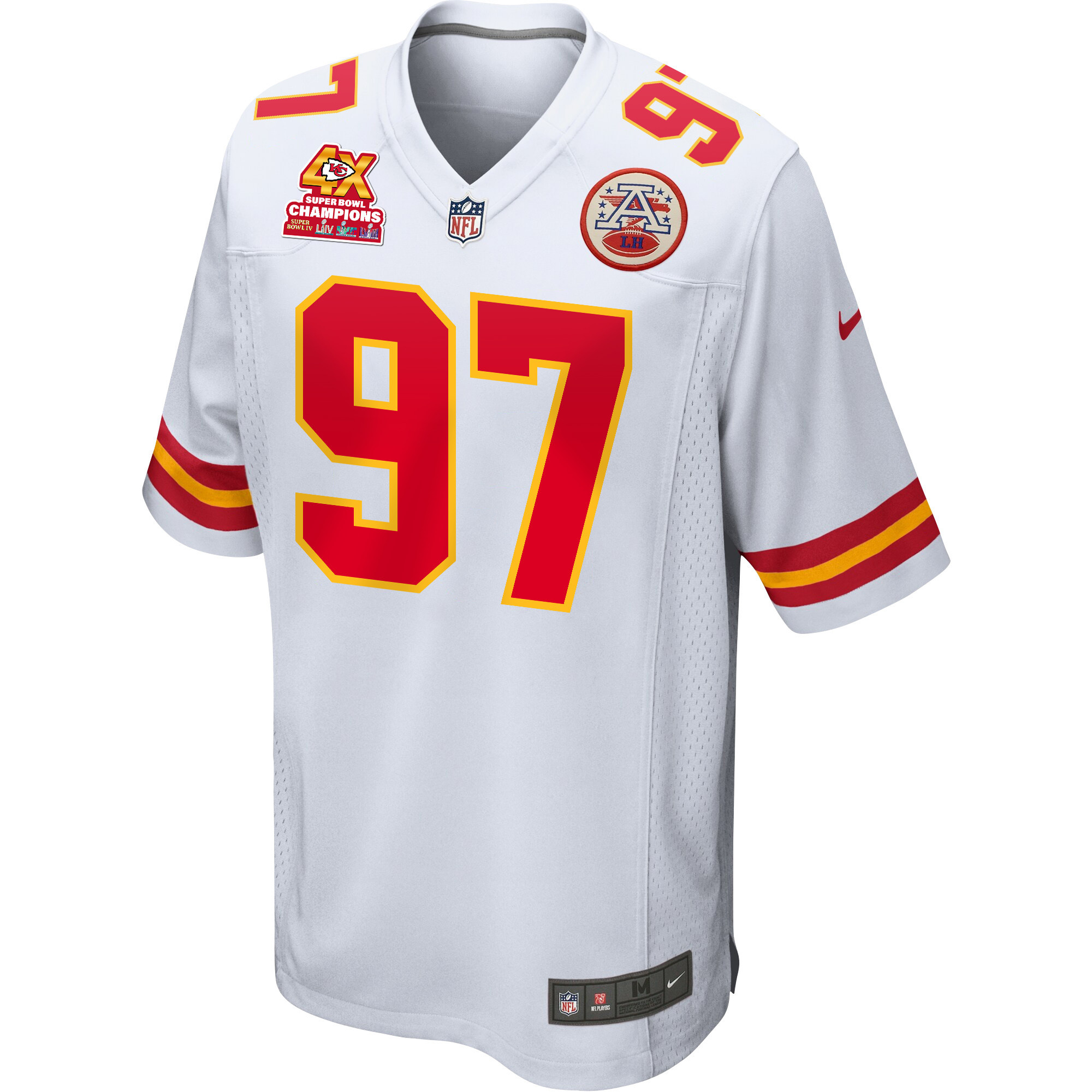 Alternative view of Felix Anudike-Uzomah 97 Kansas City Chiefs Super Bowl LVIII Champions 4X Game Men Jersey - White JS2990 nicesnker