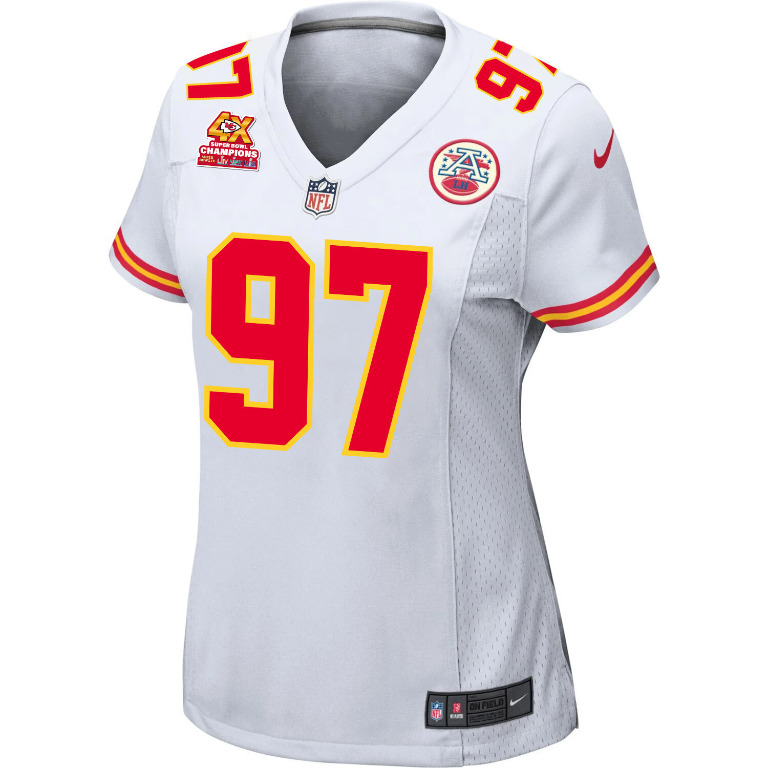 Alternative view of Felix Anudike-Uzomah 97 Kansas City Chiefs Super Bowl LVIII Champions 4X Game Women Jersey - White JS3518 nicesnker