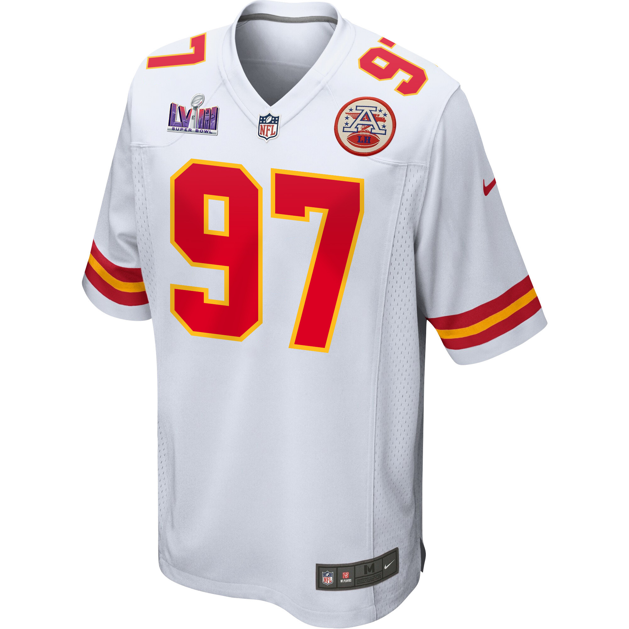 Alternative view of Felix Anudike-Uzomah 97 Kansas City Chiefs Super Bowl LVIII Patch Game Men Jersey - White JS7410 nicesnker