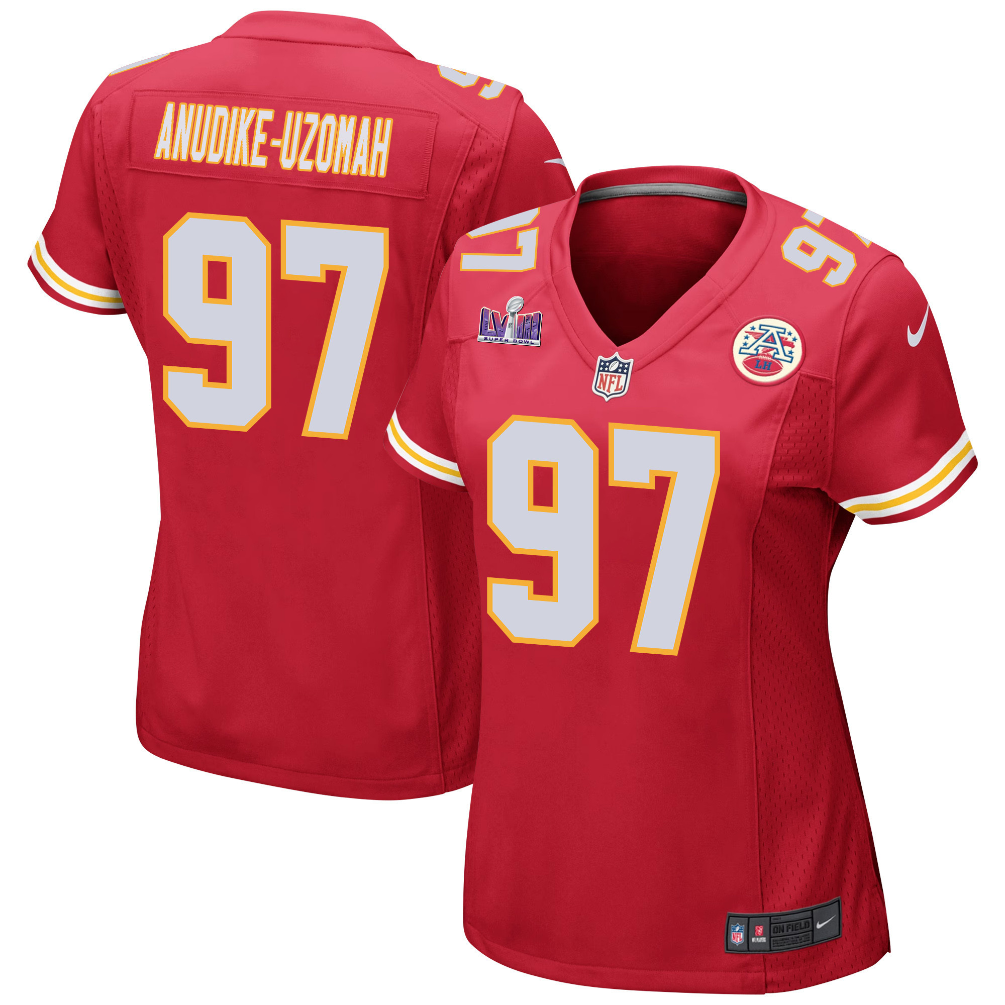 Felix Anudike-Uzomah 97 Kansas City Chiefs Super Bowl LVIII Patch Game Women Jersey - Red JS1987 nicesnker