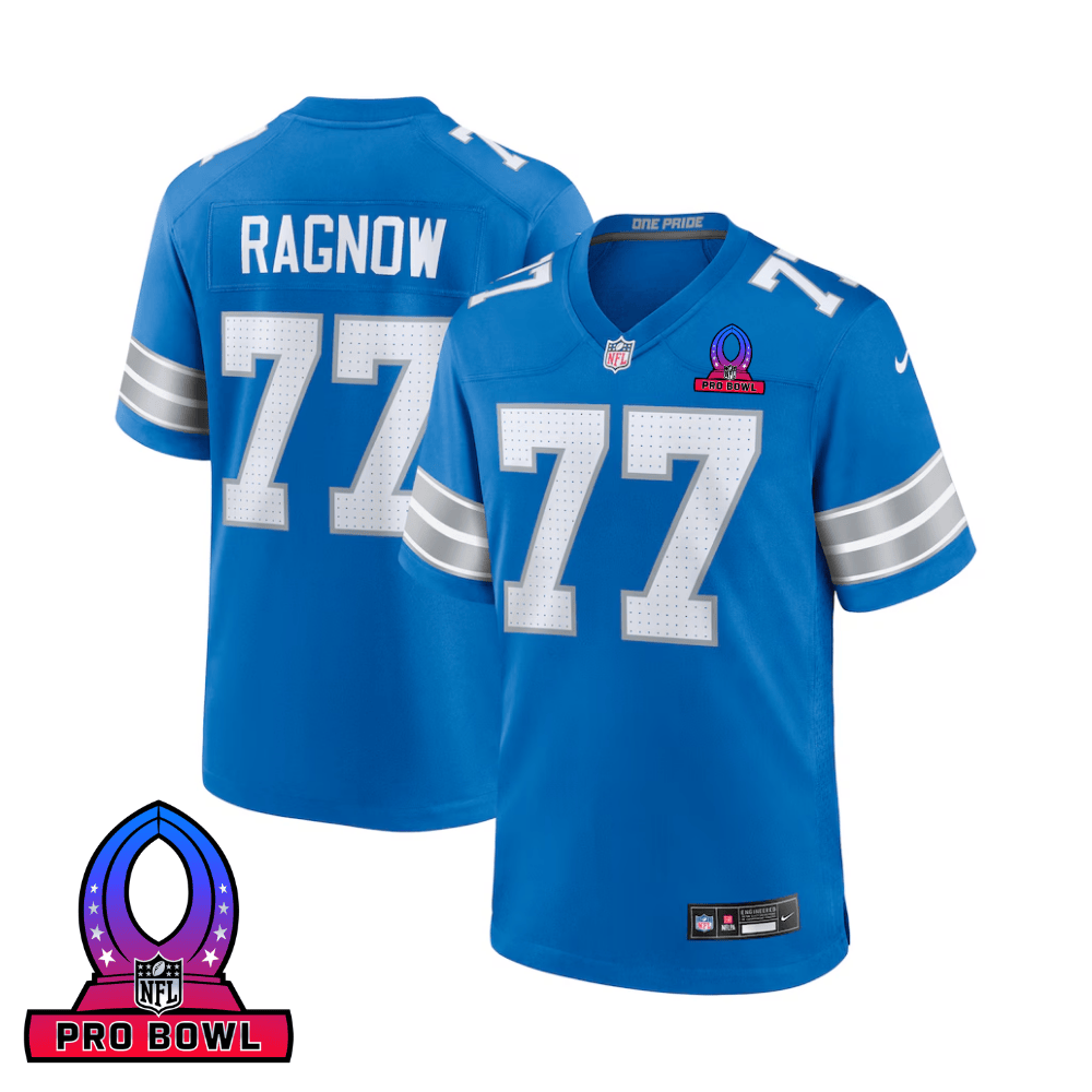 Frank Ragnow 77 Detroit Lions 2025 Pro Bowl Patch Game Men Jersey - Blue JS5436 nicesnker