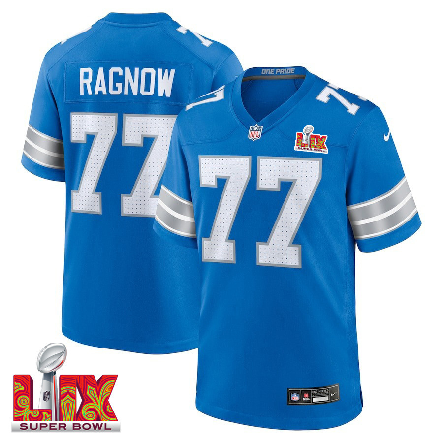 Frank Ragnow #77 Detroit Lions Super Bowl LIX Jersey - Men's - Blue JS6759 nicesnker