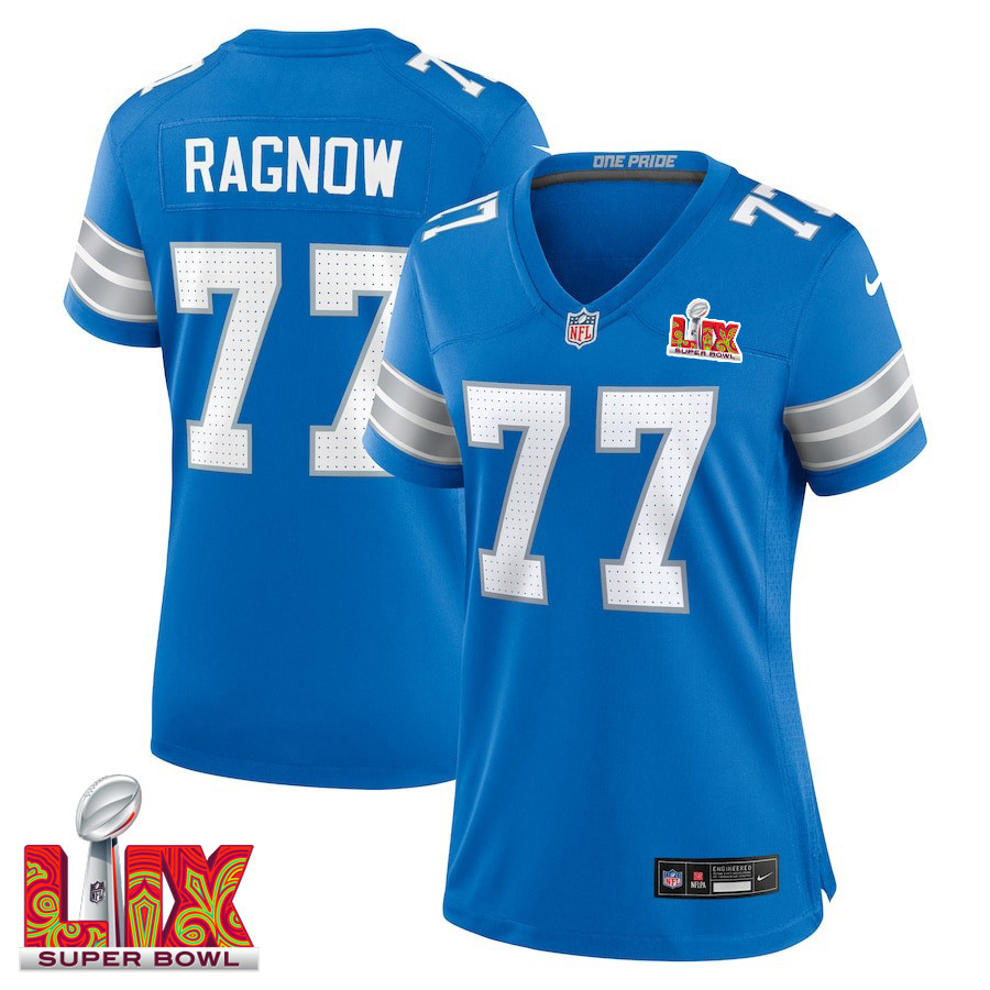 Frank Ragnow #77 Detroit Lions Super Bowl LIX Women's Jersey - Blue JS8051 nicesnker