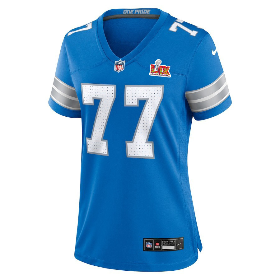 Alternative view of Frank Ragnow #77 Detroit Lions Super Bowl LIX Women's Jersey - Blue JS8051 nicesnker