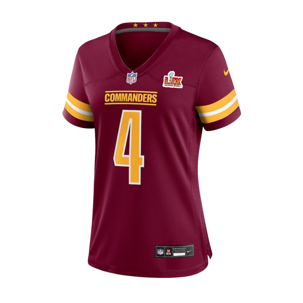 Alternative view of Frankie Luvu #4 Washington Commanders Super Bowl LIX Women's Jersey - Burgundy JS2336 nicesnker