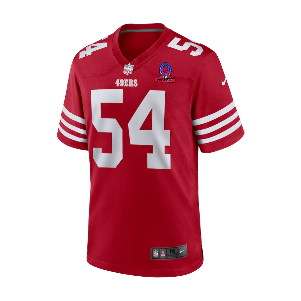 Alternative view of Fred Warner 54 San Francisco 49ers 2025 Pro Bowl Patch Game Men Jersey - Scarlet JS4927 nicesnker