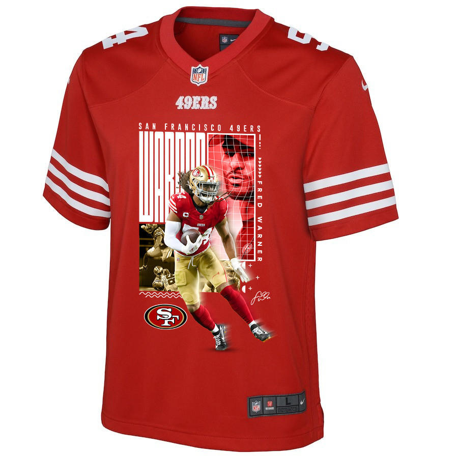 Alternative view of Fred Warner 54 San Francisco 49ers All-Pro Fred Game YOUTH Jersey - Scarlet JS4748 nicesnker