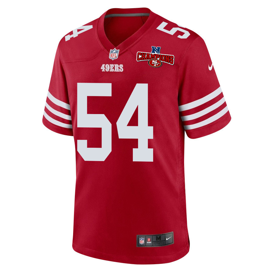 Alternative view of Fred Warner 54 San Francisco 49ers NFC Champions Patch Game Men Jersey - Scarlet JS5443 nicesnker