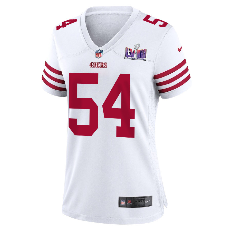 Alternative view of Fred Warner 54 San Francisco 49ers Super Bowl LVIII Patch Game Women Jersey - White JS8209 nicesnker
