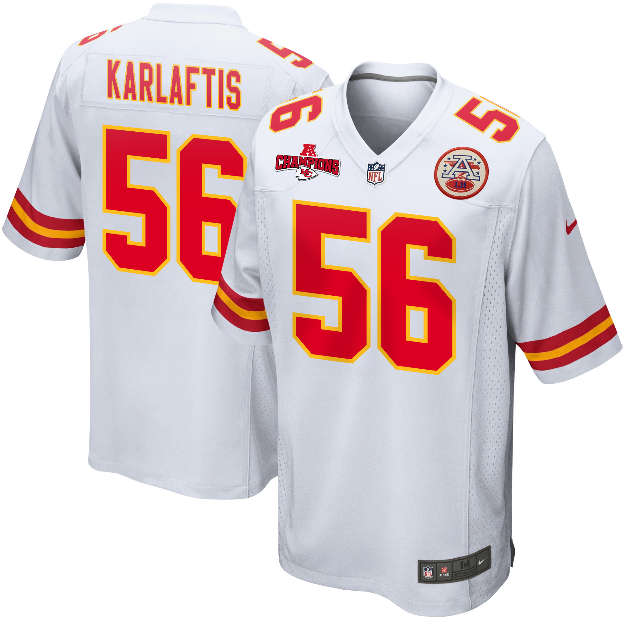 George Karlaftis 56 Kansas City Chiefs AFC Champions Patch Game Men Jersey - White JS3190 nicesnker