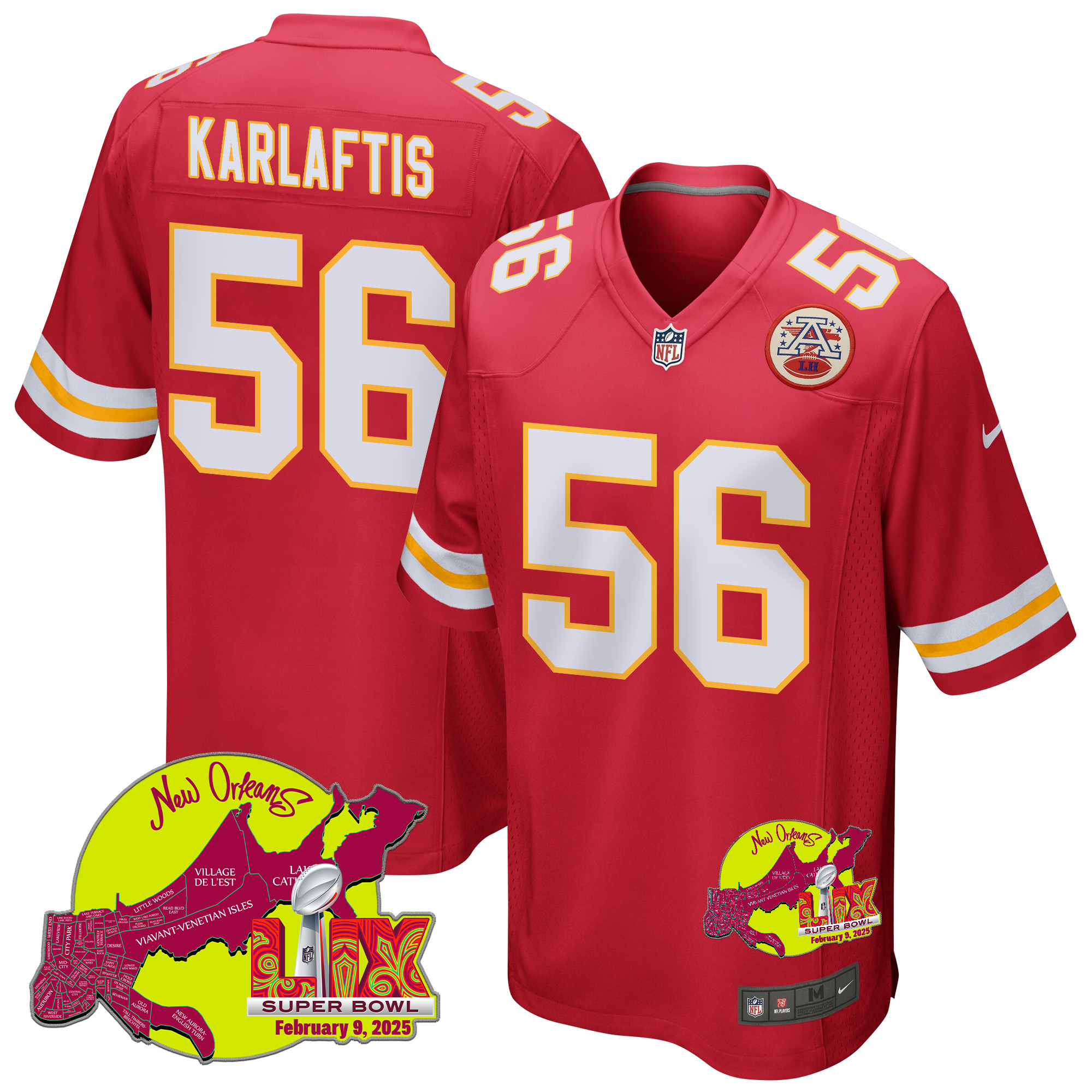 George Karlaftis 56 Kansas City Chiefs Super Bowl LIX New Orleans Patch Game Men Jersey - Red JS3363 nicesnker