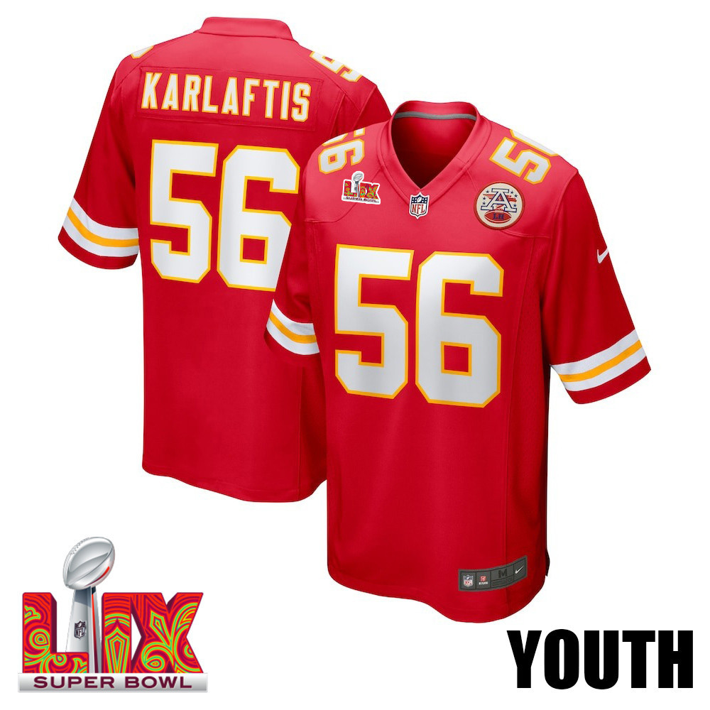 George Karlaftis #56 Kansas City Chiefs Super Bowl LIX YOUTH Jersey - Red JS4361 nicesnker