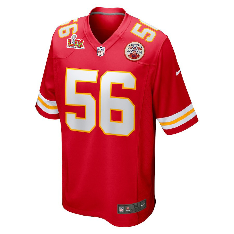 Alternative view of George Karlaftis #56 Kansas City Chiefs Super Bowl LIX YOUTH Jersey - Red JS4361 nicesnker