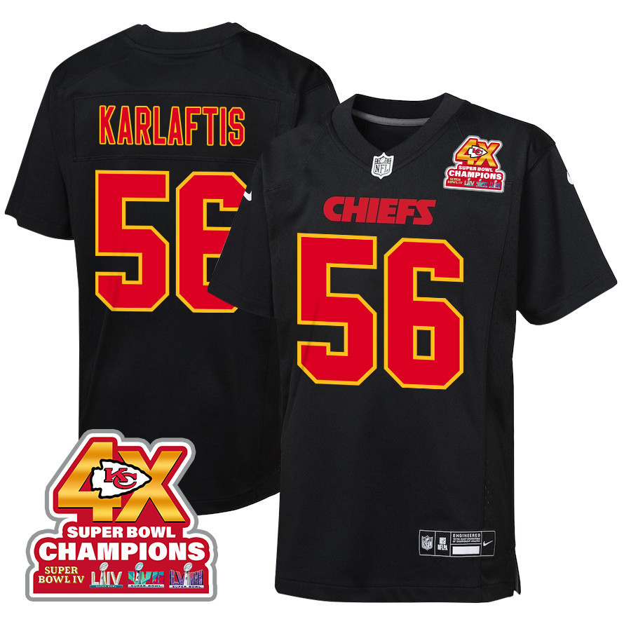 George Karlaftis 56 Kansas City Chiefs Super Bowl LVIII Champions 4X Fashion Game YOUTH Jersey - Carbon Black JS2273 nicesnker