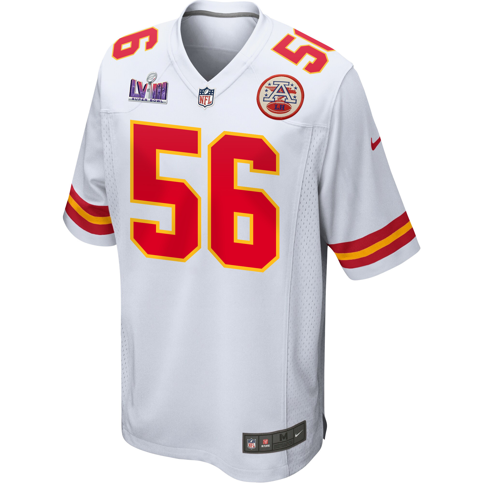 Alternative view of George Karlaftis 56 Kansas City Chiefs Super Bowl LVIII Patch Game Men Jersey - White JS5794 nicesnker