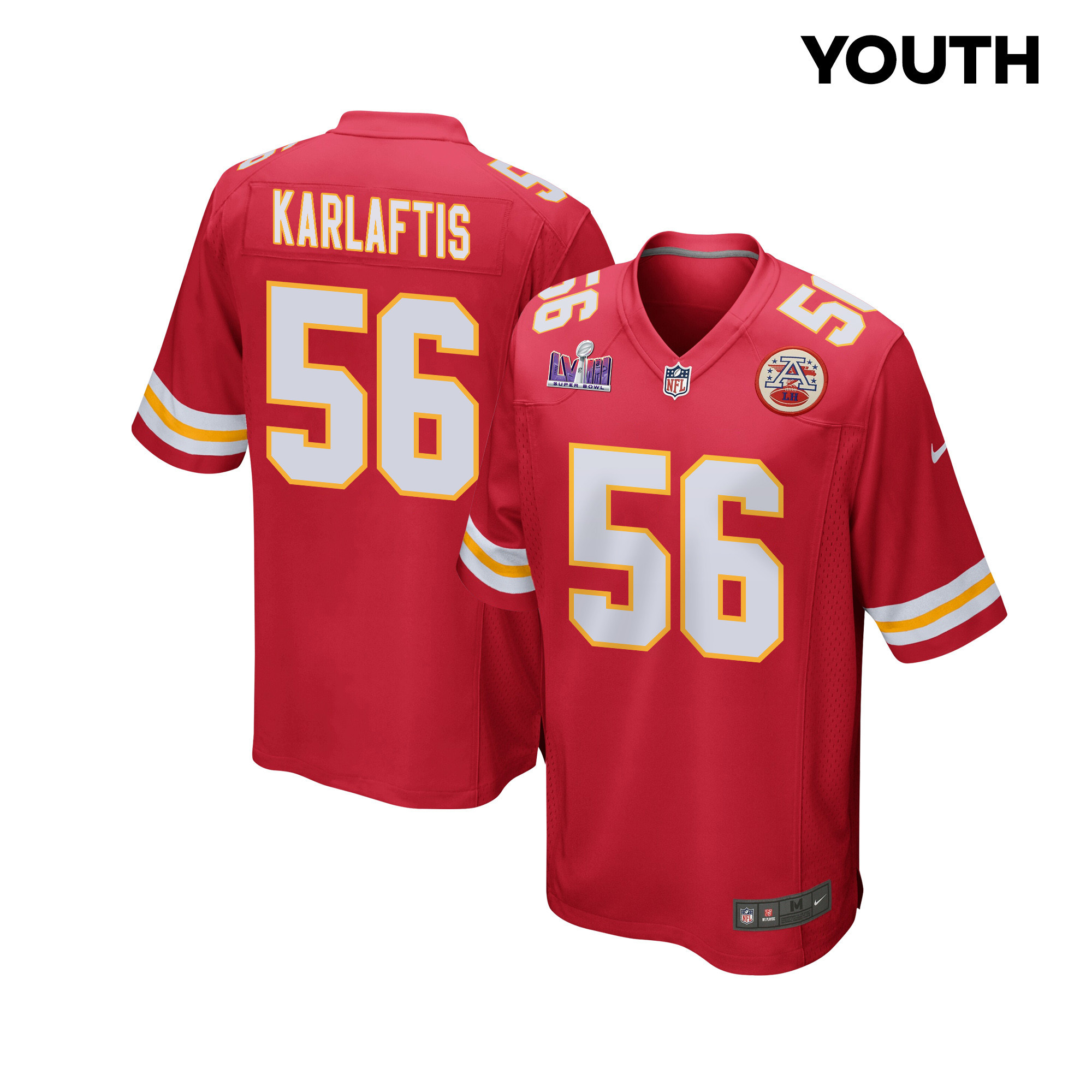 George Karlaftis 56 Kansas City Chiefs Super Bowl LVIII Patch Game YOUTH Jersey - Red JS5425 nicesnker