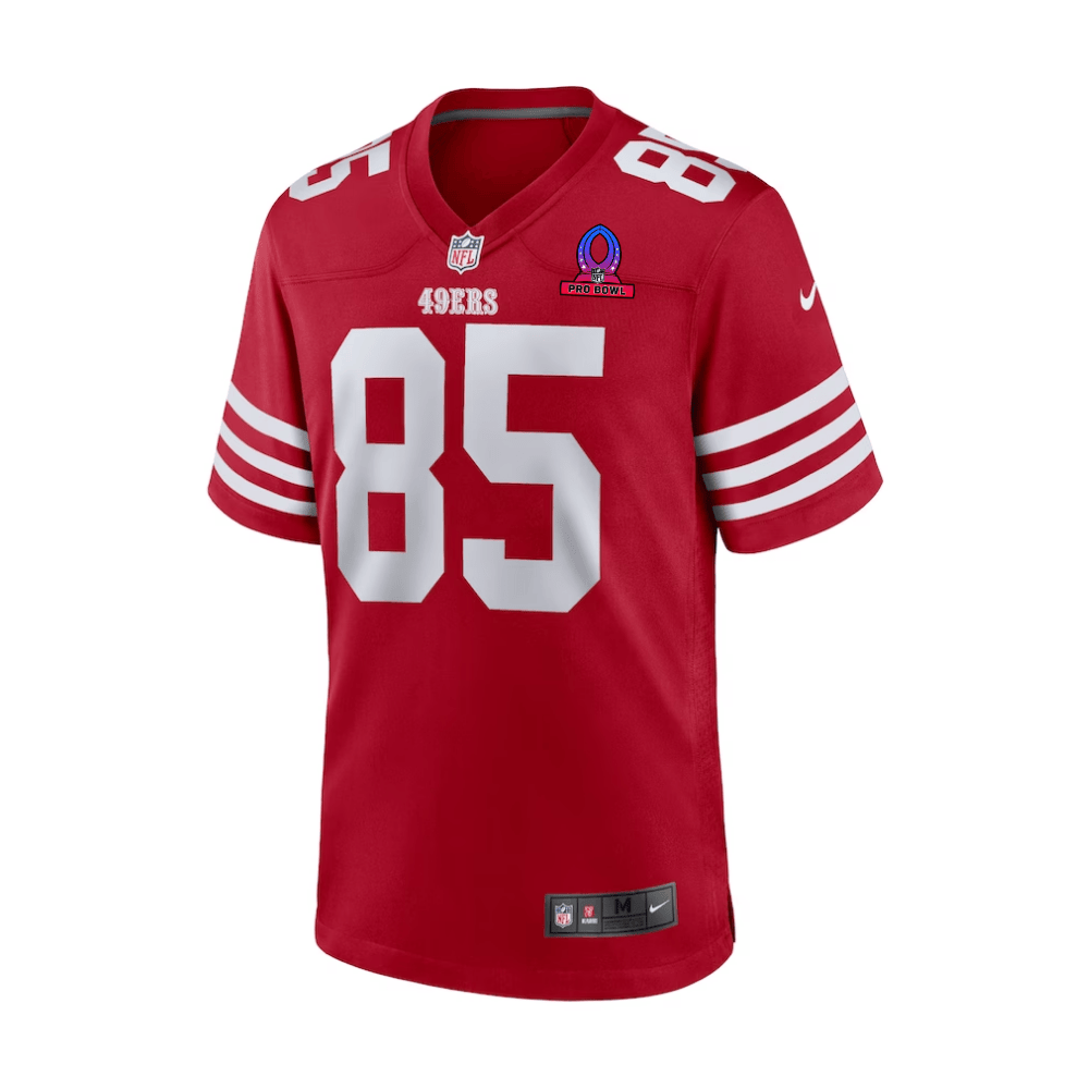 Alternative view of George Kittle 85 San Francisco 49ers 2025 Pro Bowl Patch Game Men Jersey - Scarlet JS4180 nicesnker