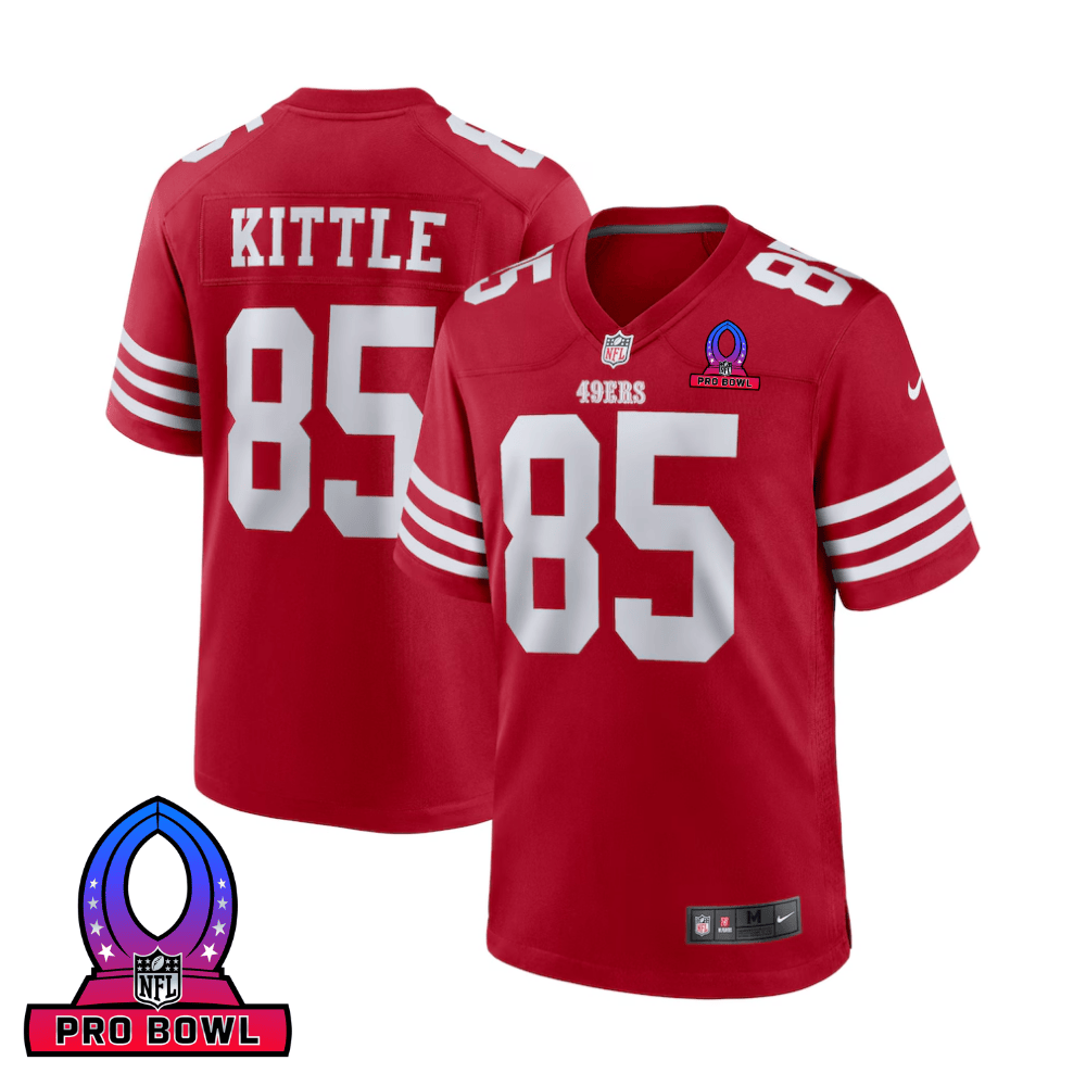George Kittle 85 San Francisco 49ers 2025 Pro Bowl Patch Game Men Jersey - Scarlet JS4180 nicesnker