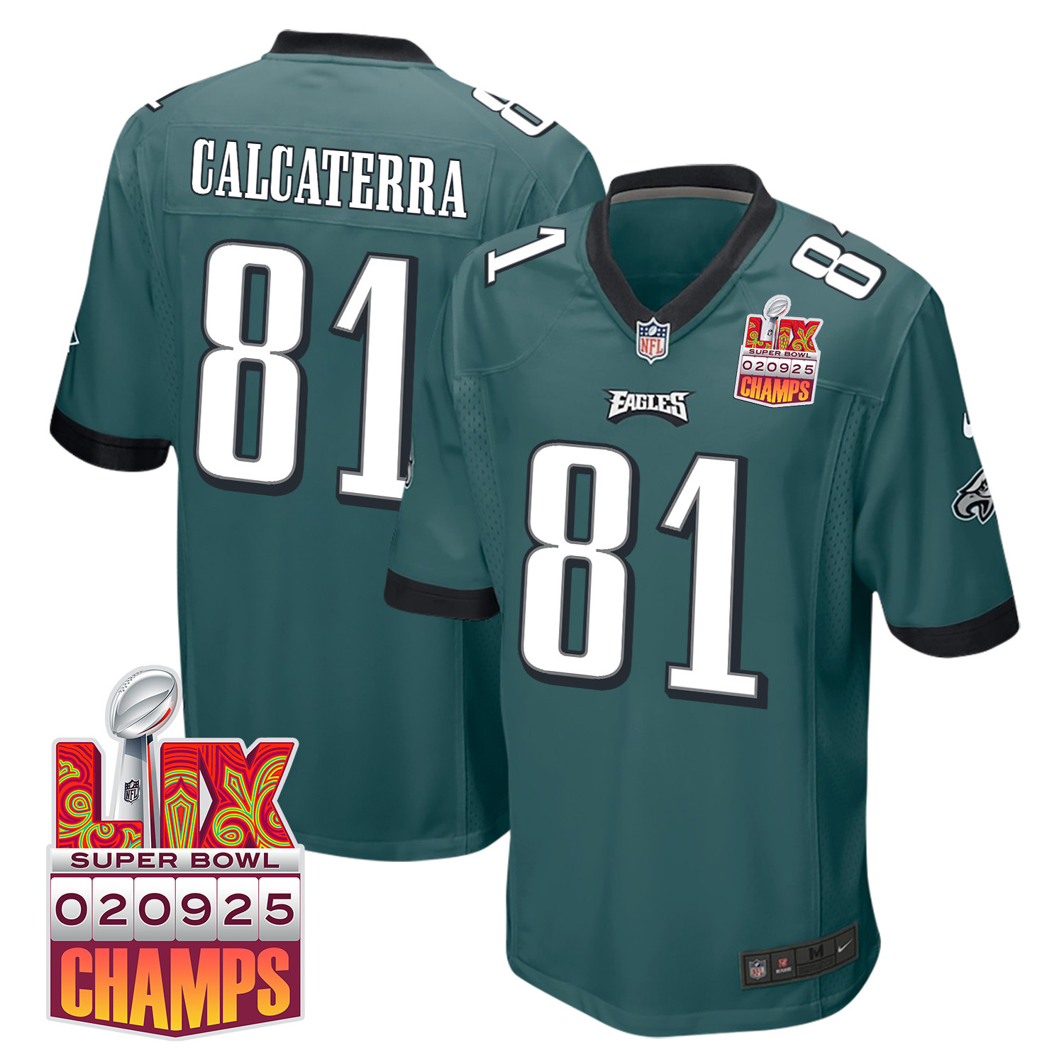 Grant Calcaterra 81 Philadelphia Eagles Super Bowl LIX Champions Patch Game Men Jersey - Midnight Green JS2862 nicesnker