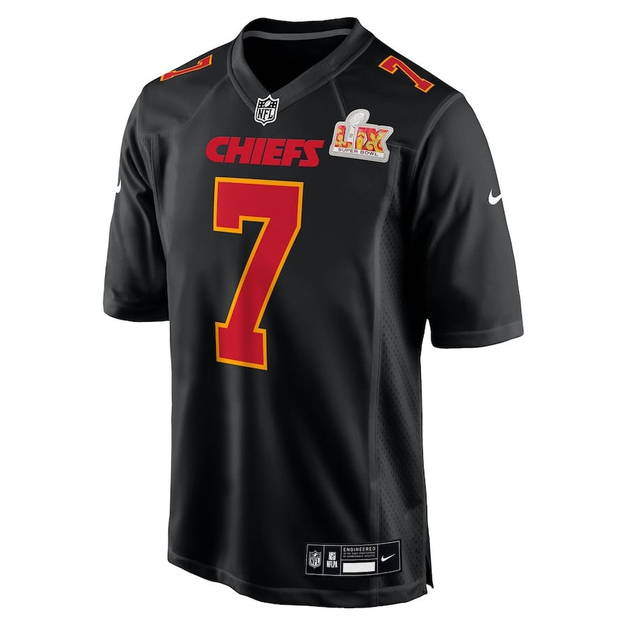 Alternative view of Harrison Butker 7 Kansas City Chiefs Super Bowl LIX Fashion Game Jersey - Carbon Black JS3634 nicesnker