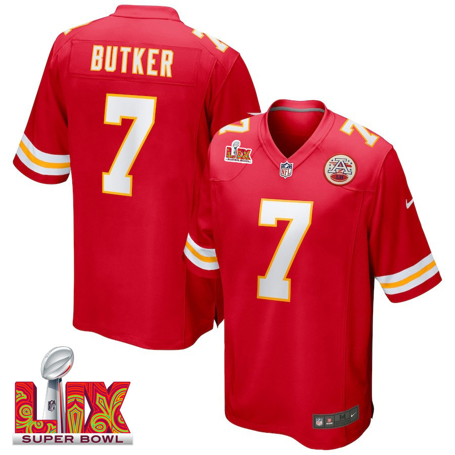 Harrison Butker #7 Kansas City Chiefs Super Bowl LIX Jersey - Men's - Red JS4765 nicesnker