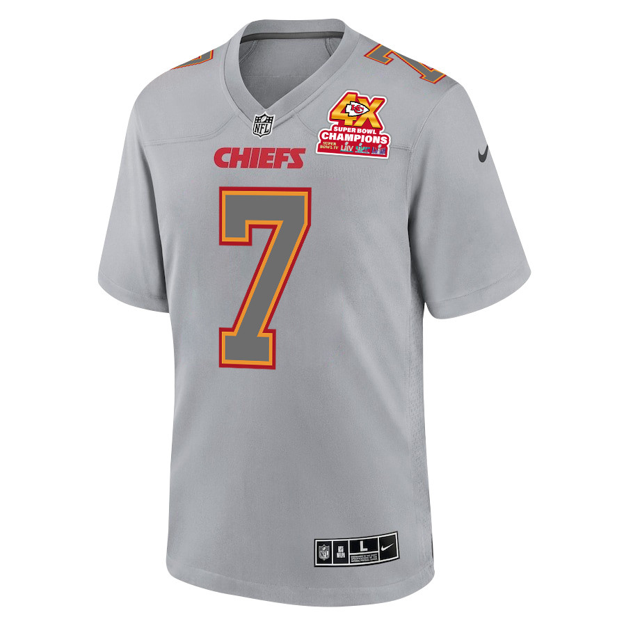 Alternative view of Harrison Butker 7 Kansas City Chiefs Super Bowl LVIII Champions 4X Atmosphere Fashion Game Men Jersey - Gray JS3084 nicesnker