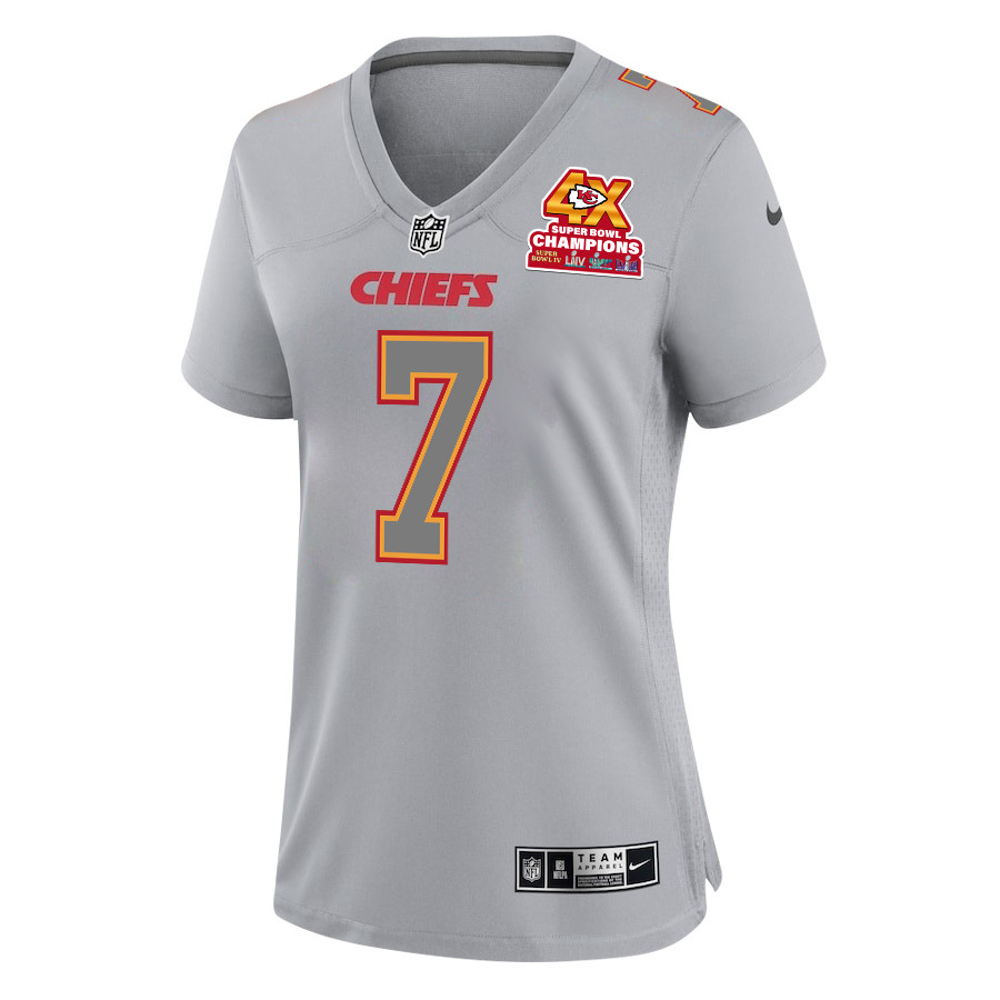Alternative view of Harrison Butker 7 Kansas City Chiefs Super Bowl LVIII Champions 4X Atmosphere Fashion Game Women Jersey - Gray JS8795 nicesnker