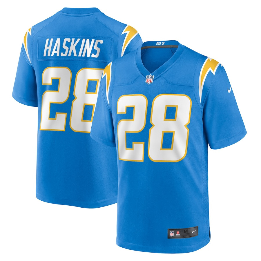 Hassan Haskins 28 Los Angeles Chargers Player Game Men Jersey - Powder Blue JS2130 nicesnker