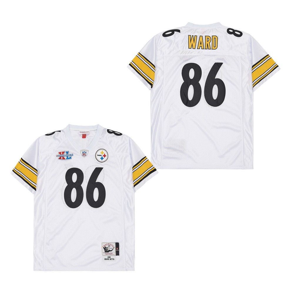 Alternative view of Hines Ward 86 Pittsburgh Steelers Super Bowl XL Retro Throwback Men Jersey - White JS8179 nicesnker
