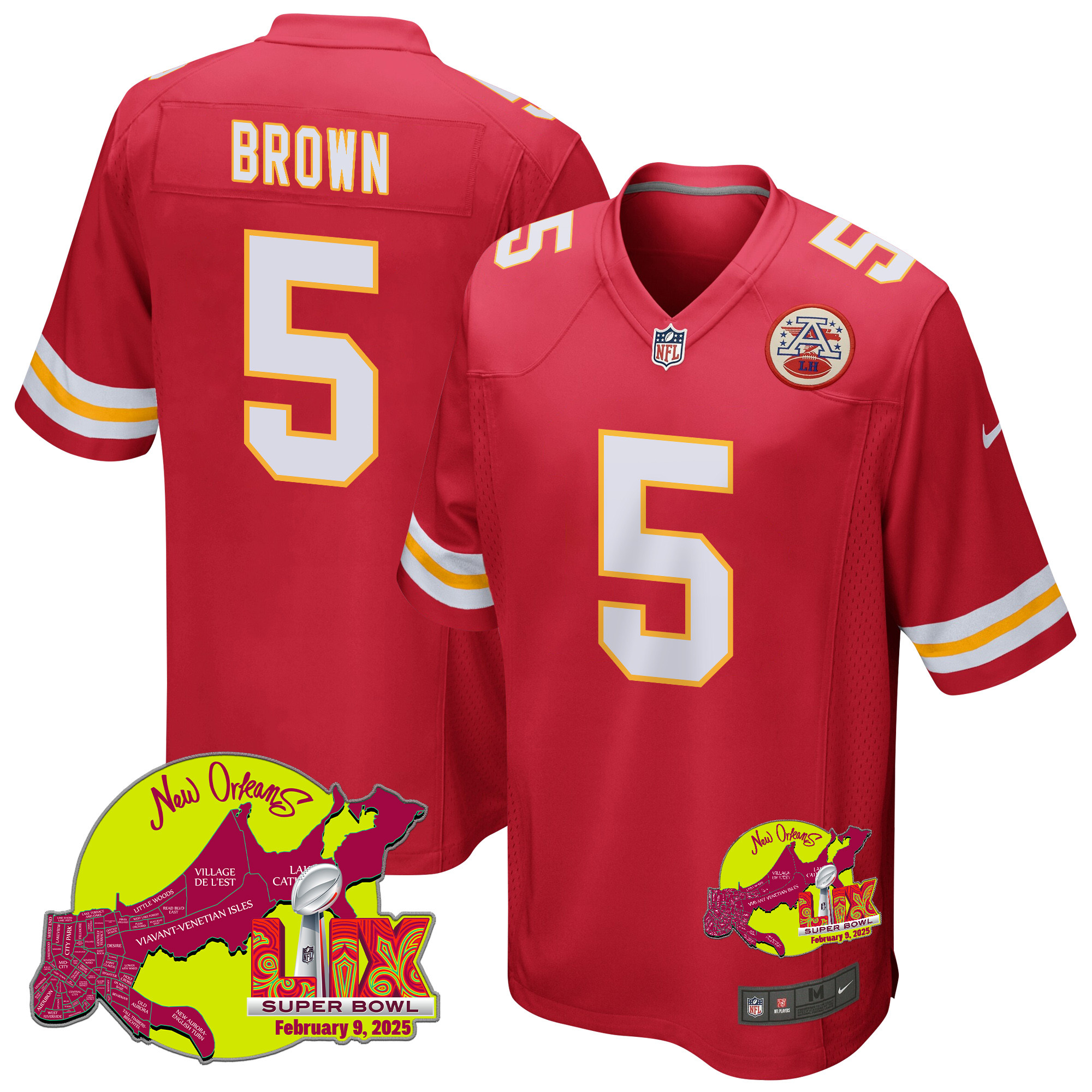Hollywood Brown 5 Kansas City Chiefs Super Bowl LIX New Orleans Patch Game Men Jersey - Red JS8785 nicesnker