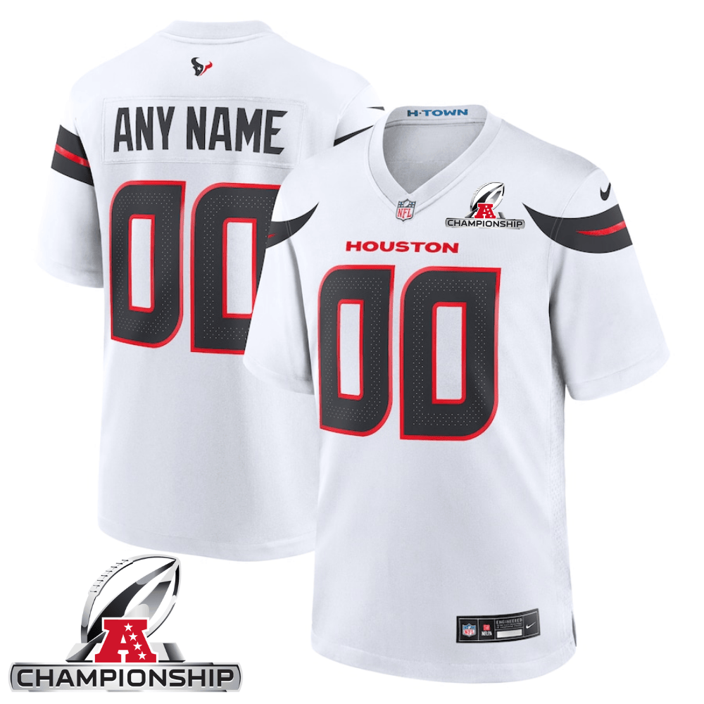 Houston Texans AFC Championship Patch Game Men Custom Jersey - White JS5067 nicesnker