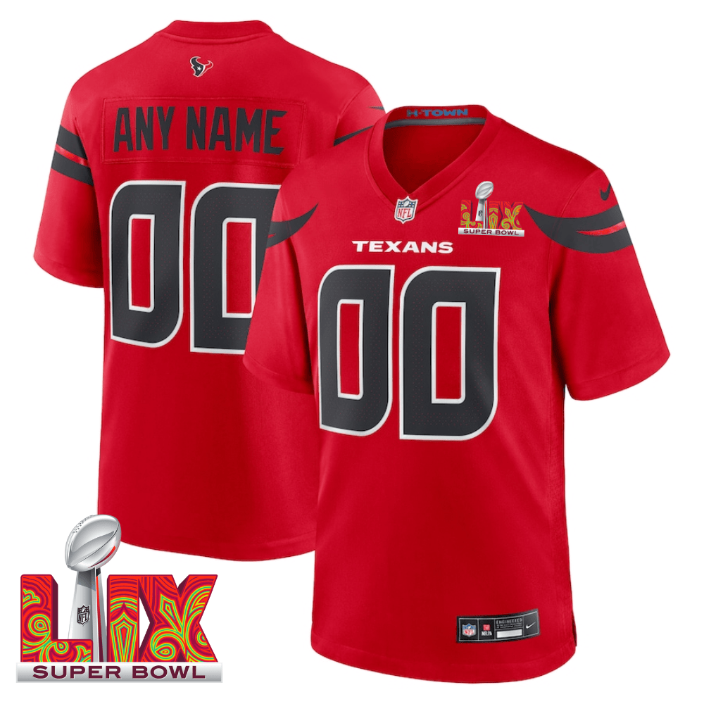 Houston Texans Super Bowl LIX Patch Alternate Game Men Custom Jersey - Red JS4042 nicesnker
