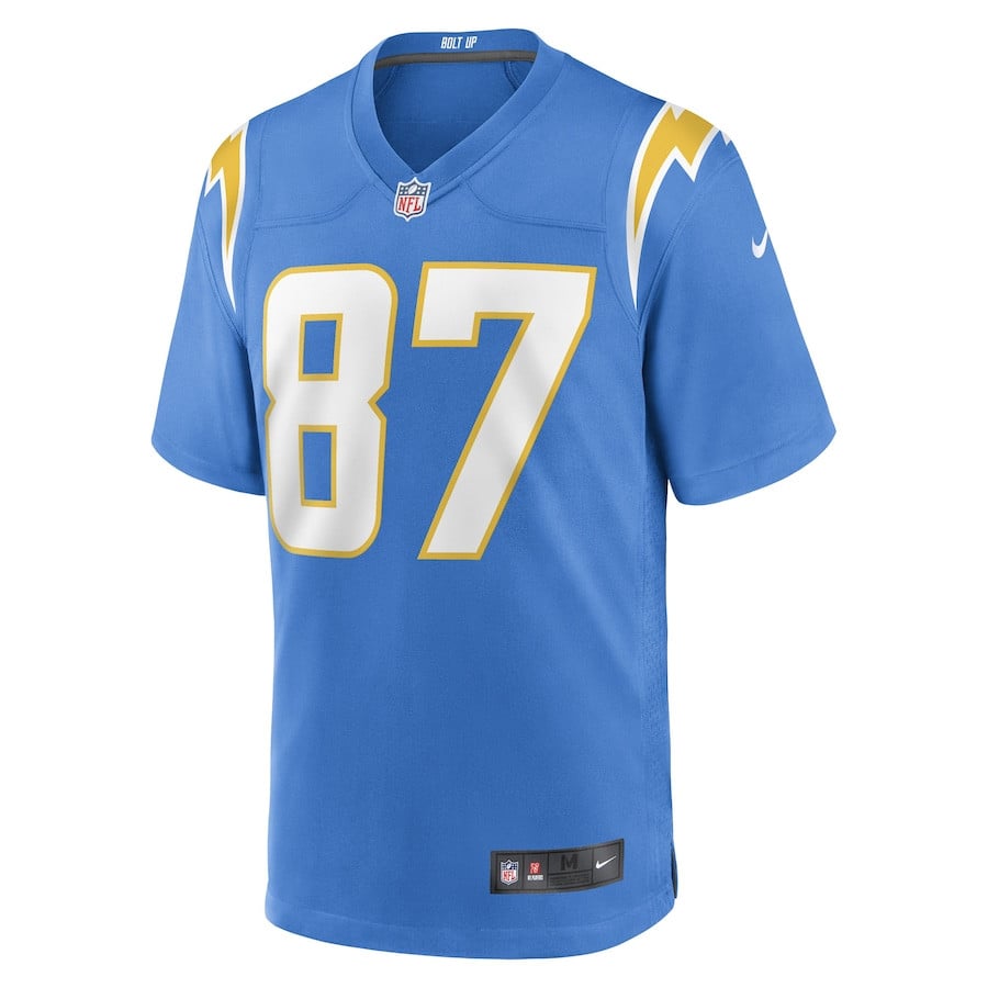 Alternative view of Hunter Kampmoyer 87 Los Angeles Chargers Team Game Men Jersey - Powder Blue JS9906 nicesnker
