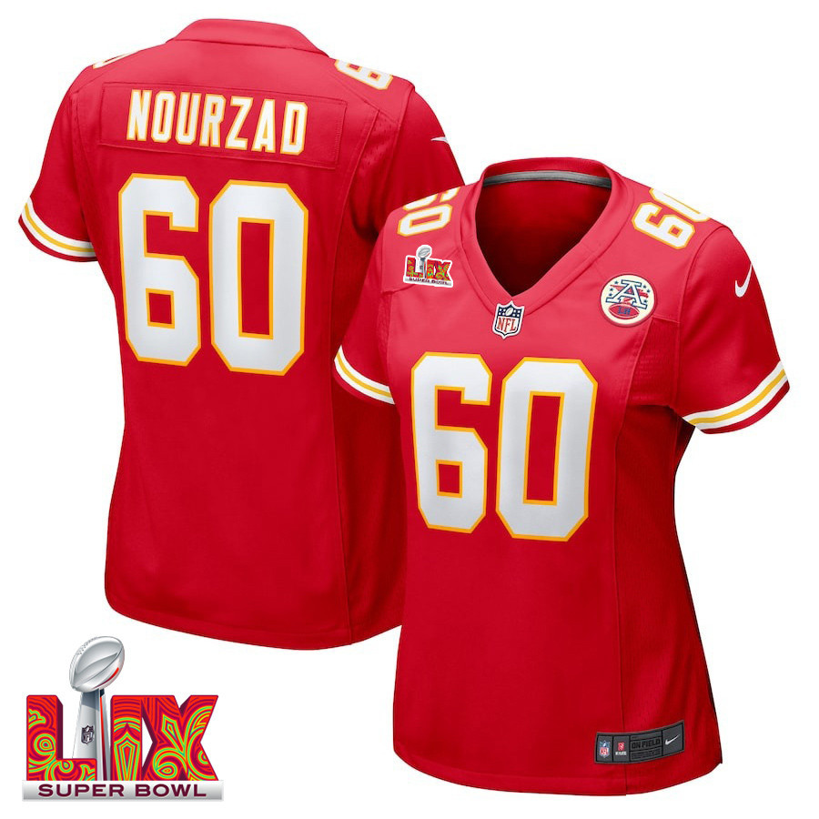 Hunter Nourzad #60 Kansas City Chiefs Super Bowl LIX Women's Jersey - Red JS6142 nicesnker