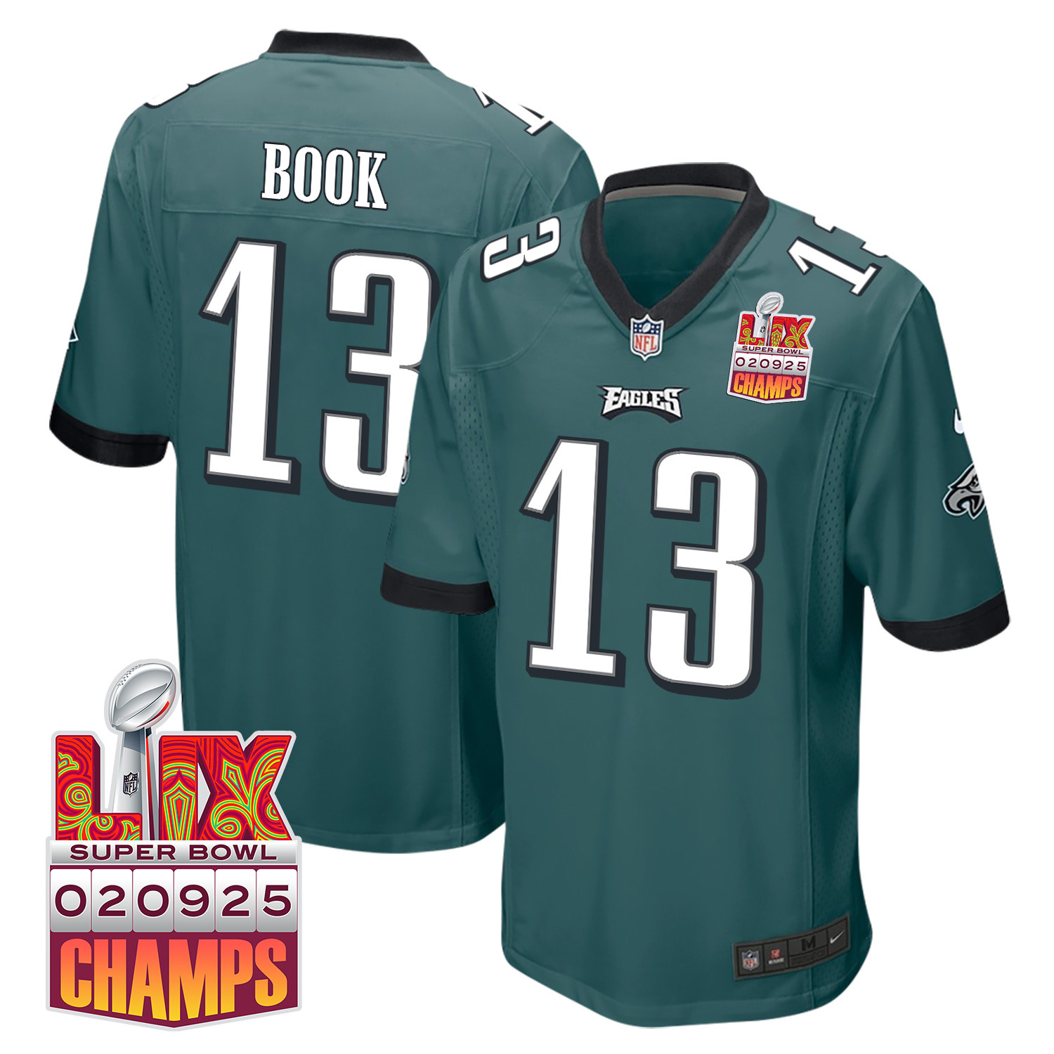 Ian Book 13 Philadelphia Eagles Super Bowl LIX Champions Patch Game Men Jersey - Midnight Green JS5278 nicesnker