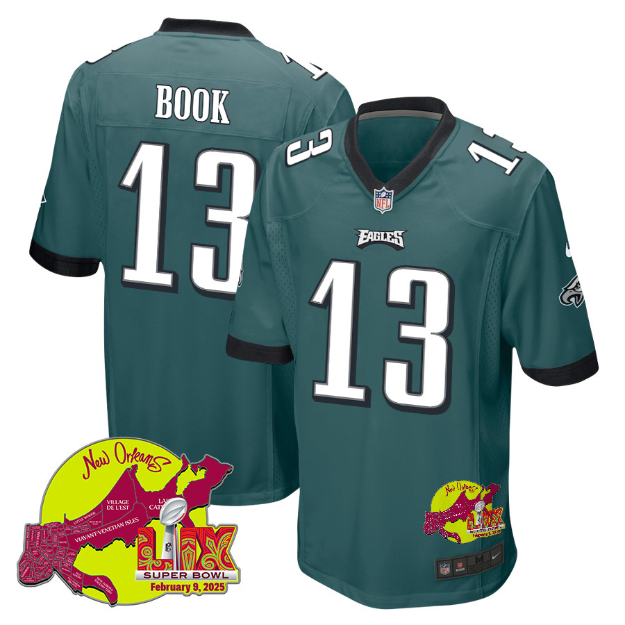 Ian Book 13 Philadelphia Eagles Super Bowl LIX New Orleans Patch Game Men Jersey - Midnight Green JS1819 nicesnker