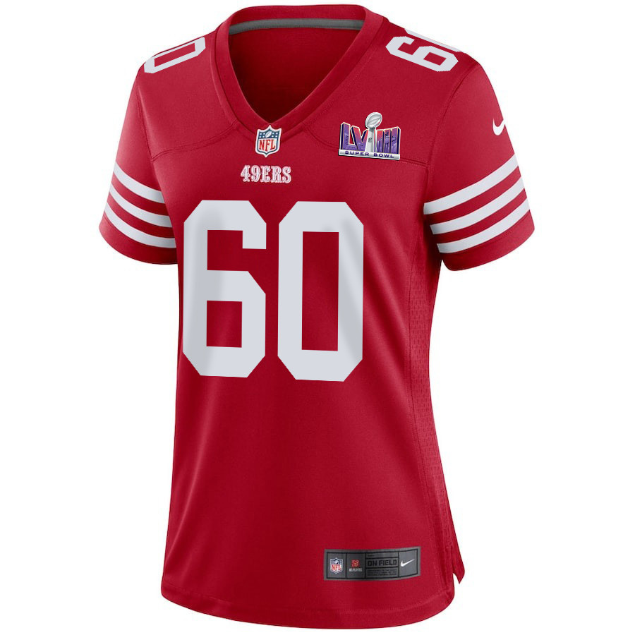 Alternative view of Ilm Manning 60 San Francisco 49ers Super Bowl LVIII Patch Game Women Jersey - Scarlet JS3622 nicesnker